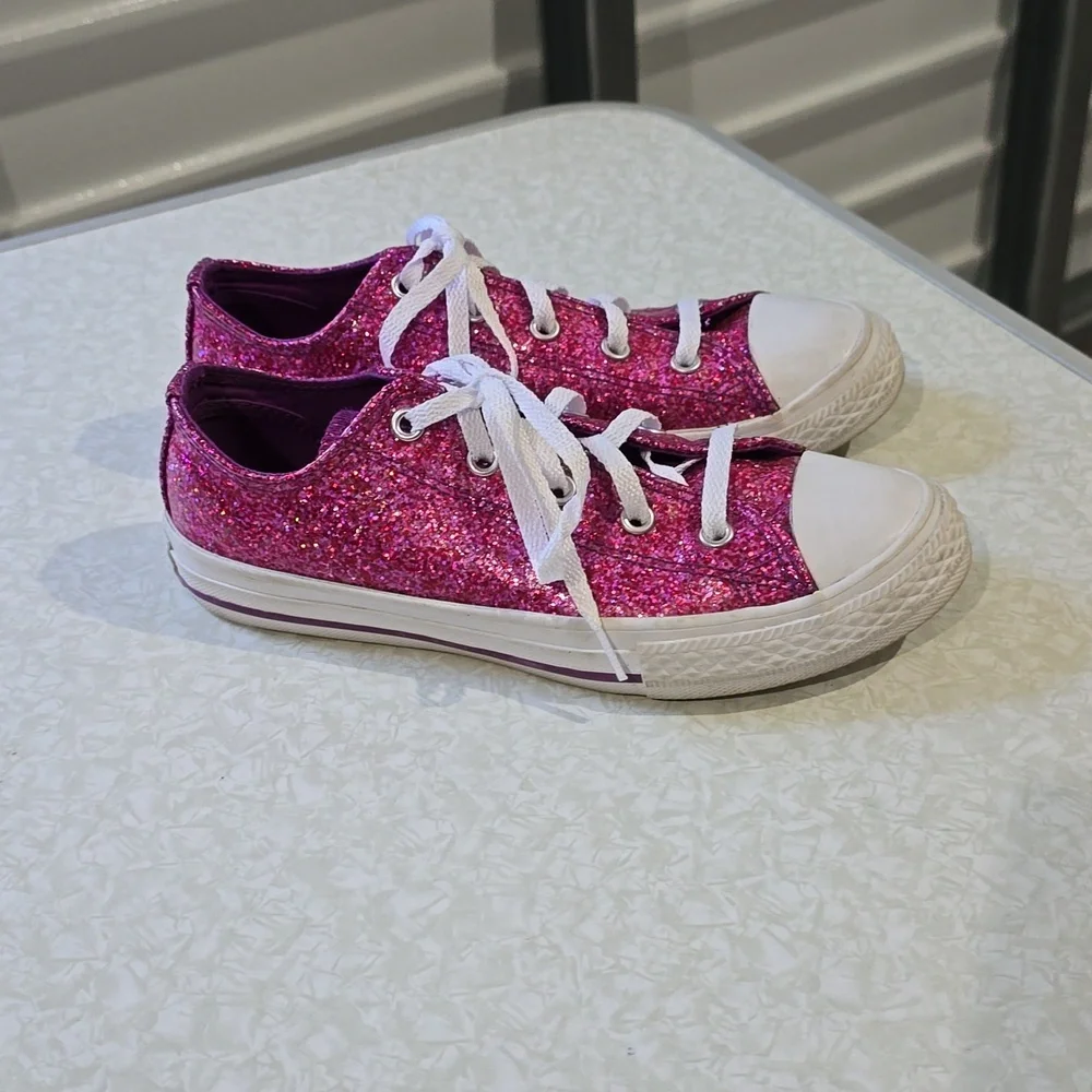 Converse Pink Glitter Low All Star Sneakers, Sz 3 Junior
